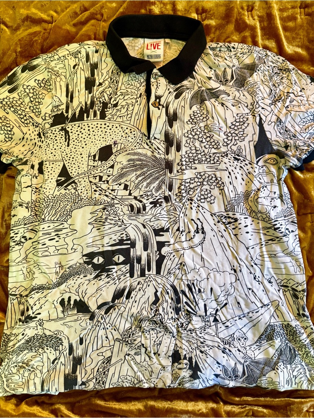 Vintage Lacoste Live! Micah Lidberg Black & White Illustrated Polo Shirt